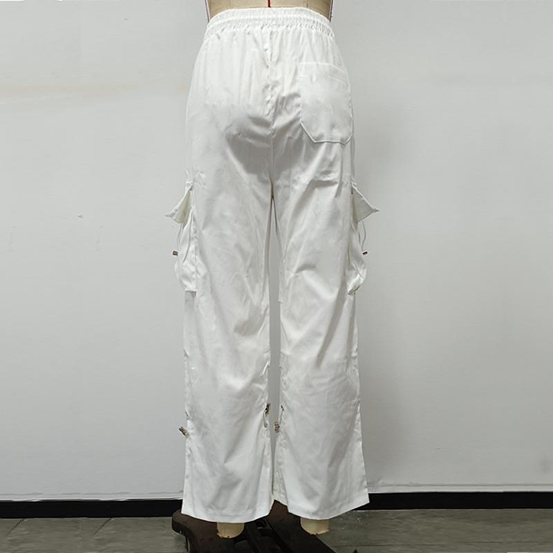 Women's Street Hipster Hip Hop Solid Colour Trousers Workwear Multi-Pocket Straight Leg Pants