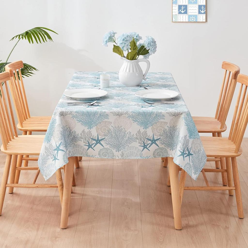 Nautical Coastal Rectangle Tablecloth Beach Ocean Table Cloth Waterproof Polyester Table Cover for Kitchen Dining Table Decor