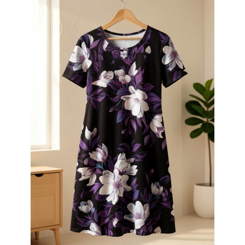 Plus Size - Plus Size - Women'S Plus Size Floral Print Short Sleeve Dress