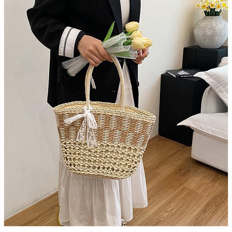 New Straw Bag Portable Vacation Beach Tote Bag Woven Bag Women's Large-capacity Vegetable Basket Bag