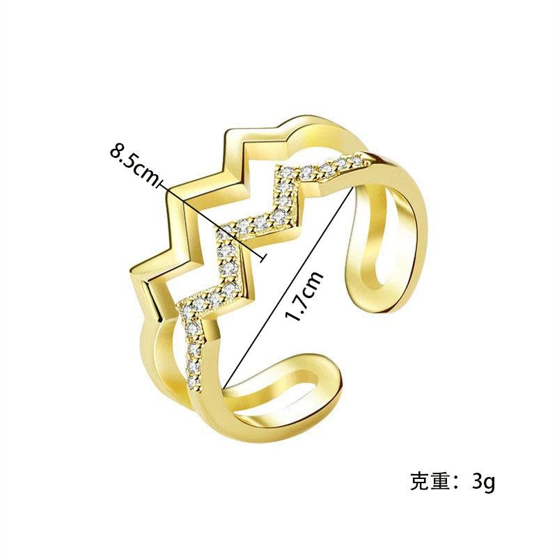 Double-layer diamond-set heart wave line ring female, simple and versatile hipster cold wind open index finger ring