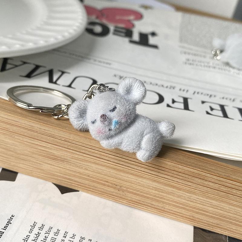 Flocked Koala Keychains Resin Cartoon Cute Stuffed Animal Charms Bag Pendant Keychain For Men Women Friends Couple