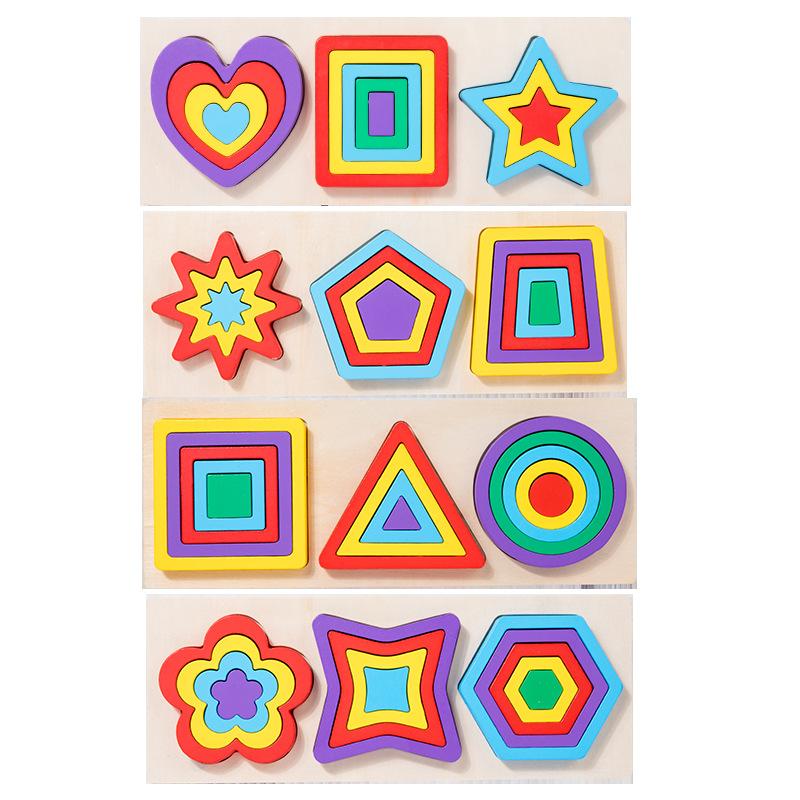 Children'S Wooden Shape Matching Column Puzzle Building Block Geometric Puzzle Montessori Early Education Cognitive Educational Toys