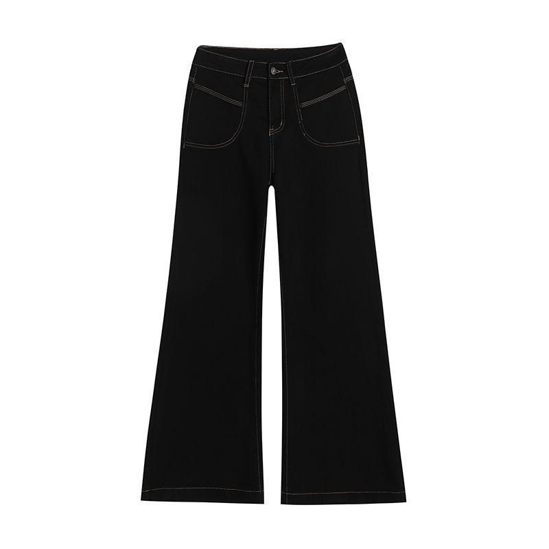 Women's Plus Size High Waist Black Micro Flare Jeans - Pear Shape, Wide Leg, Floor Length, Spring/Summer.