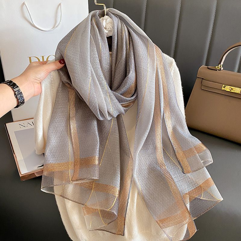 Women's Korean Style Fashionable Silk-like Temperament Scarf Winter Striped Retro High-end Shawl Outer Wear Neck Warmer