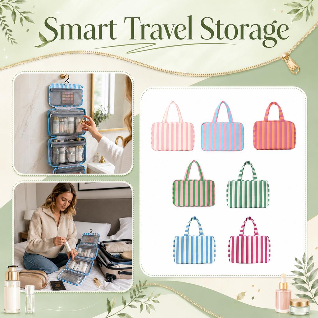 Four-Fold Travel Toiletry Bag with Multiple Pockets for Toiletries, Cosmetics and Travel