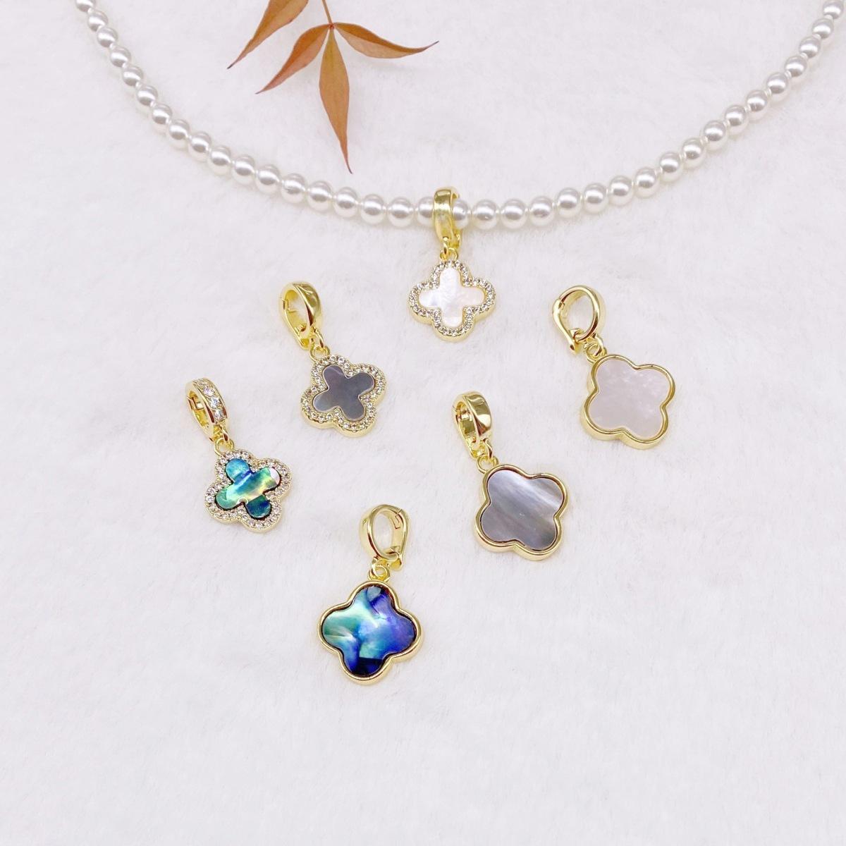 

Кулон в виде четырехлистного клевера из белого и черного абалона, медь с покрытием из 18-каратного золота, аксессуар для изготовления жемчужного колье своими руками