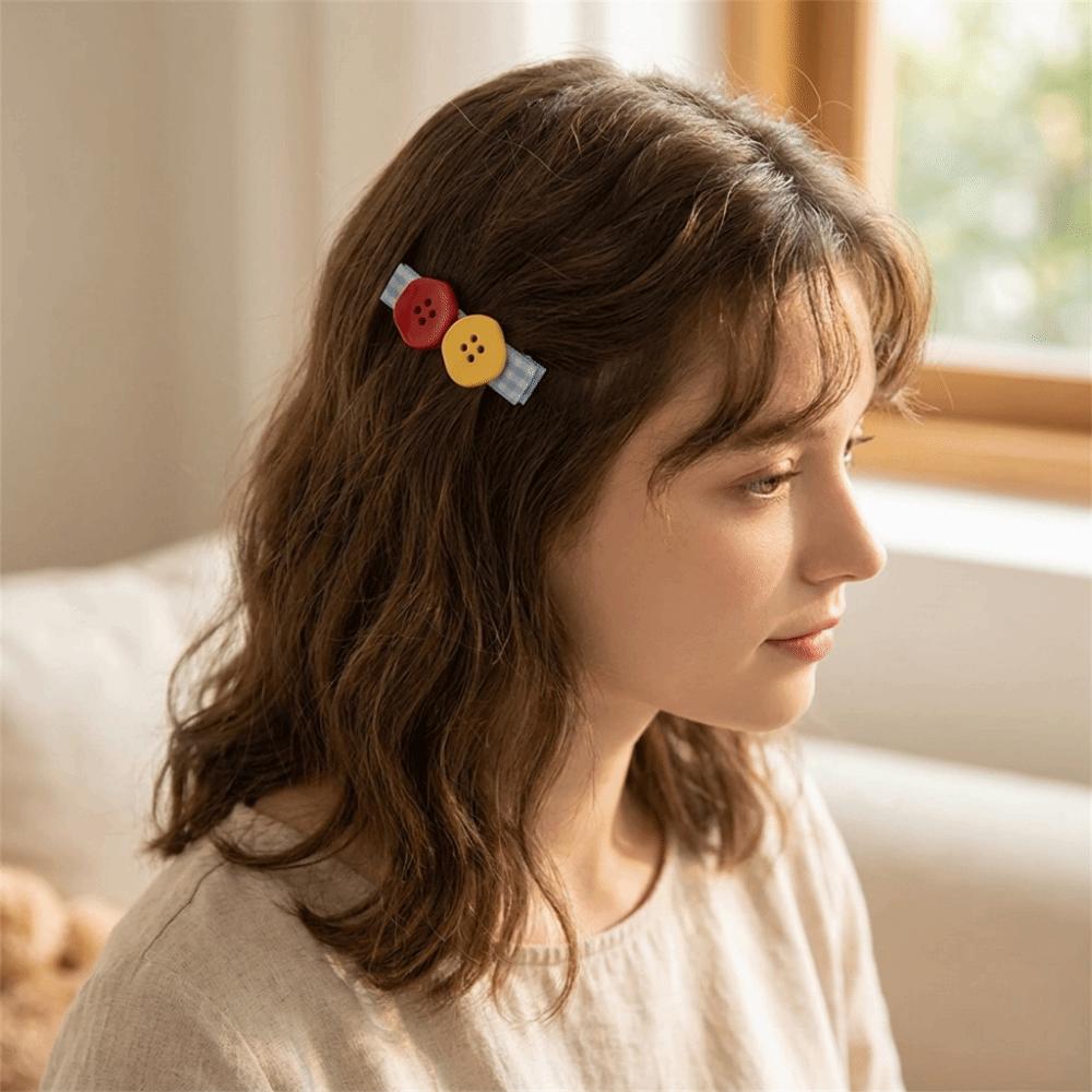 2 pcs/set Color Block Button Hair Clips Small and Cute Side Clip Vintage Bangs Clip For Girls