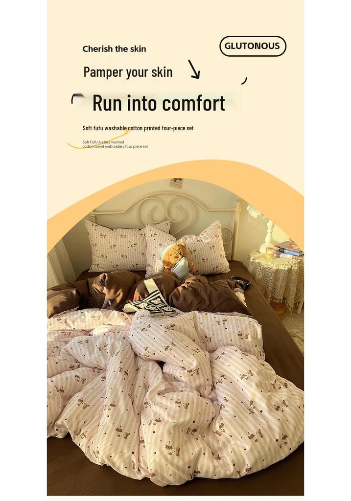 New Fresh Style Cotton Cartoon Duvet Cover Set for Mother and Baby - Includes 4-Piece and 3-Piece Sets with Fitted Sheet