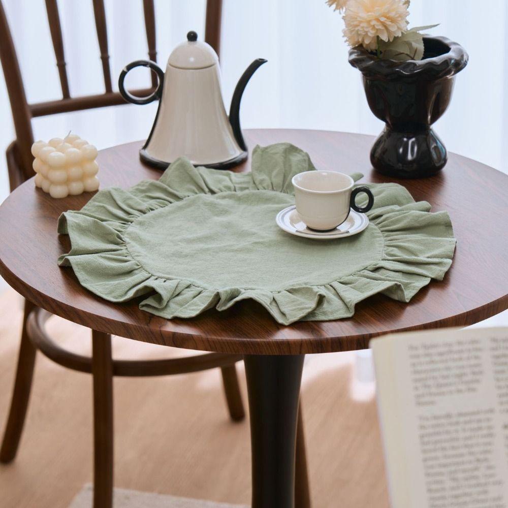 Soft Solid Color Ruffled Placemats Round Cotton Cloth Napkins Afternoon Tea Placemat for Wedding Decoration Table Decor
