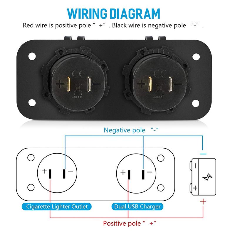 12V USB Socket Panel Quick Charge 3.0 Dual PD USB Car Charger Socket Outlet Cigarette Lighter Adapter for Car Boat RV Motorcycle