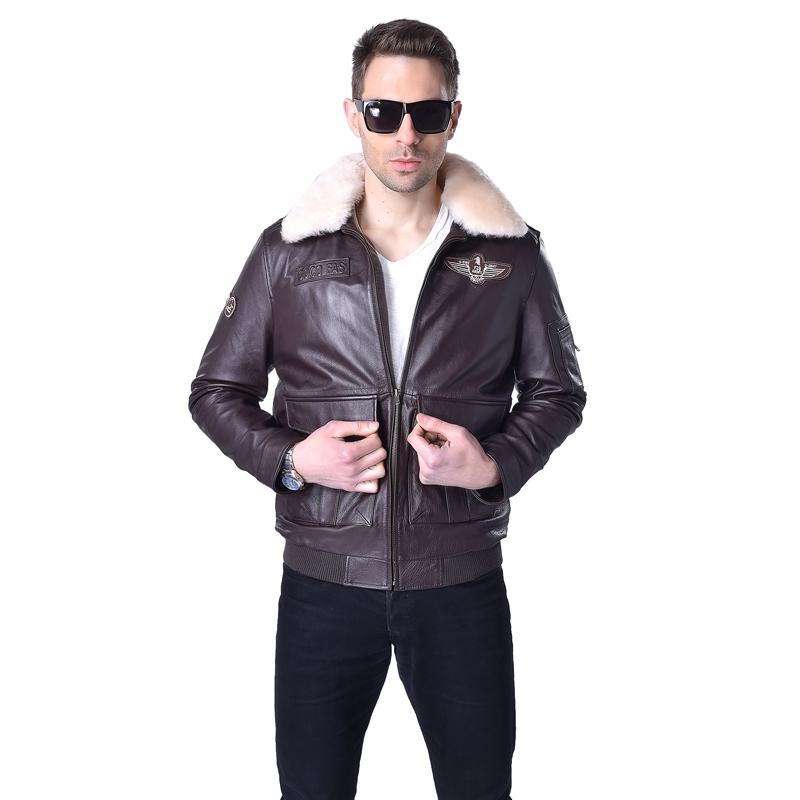 Čínská velikost MAPLESTEED Genuine Leather Jacket Pánská pilotní bunda Letecký kabátek 100% hovězí kůže kožešinový límec pánská kožená bunda zimní 177