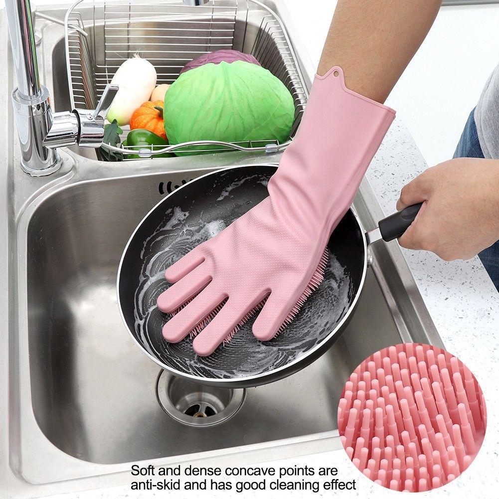 Buy Silicone Gloves Food Grade Cleaning Sponge Dishwashing Brushes