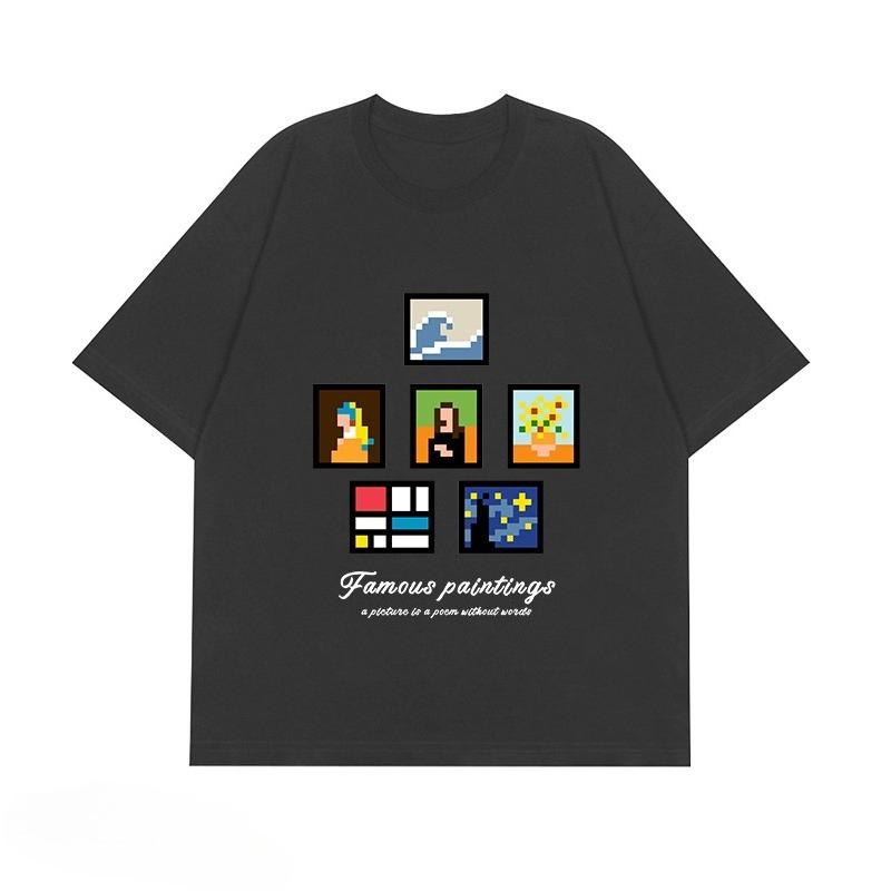 World Famous Painting Pixel Style American Fun Printed Short Sleeved Summer Cotton Hip-hop Trend Top Men's and Women's T-shirts