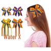Trendy Rainbow Ribbed Bow Hair Clips & Rubber Band Sets for Kids