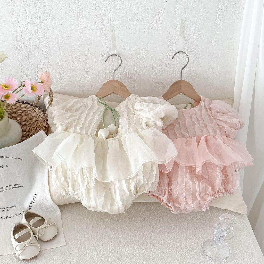 Summer Baby Girl Puff Sleeve Lace Romper - Cute Backless Design