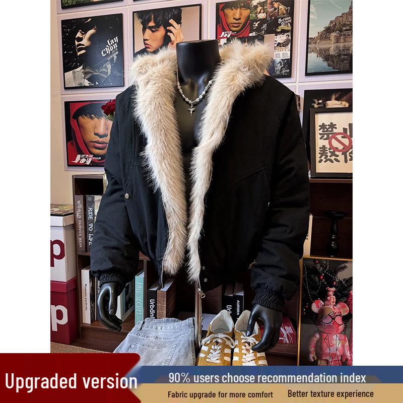 

Мужская хлопковая куртка CleanFit в стиле ретро с меховым воротником и капюшоном - Теплое зимнее короткое пальто Золотой орел M (100-115 lbs)