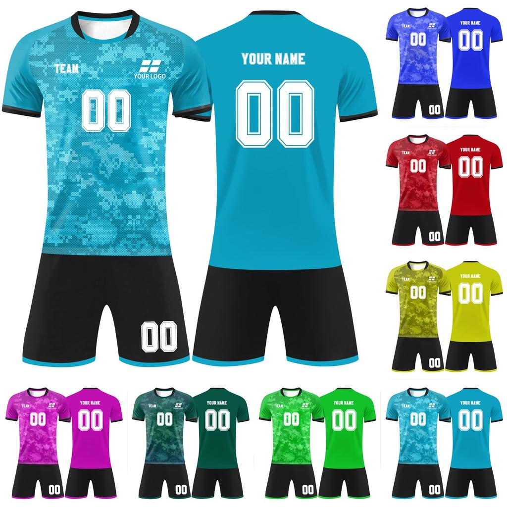 Men Soccer Uniform Set Quick Dry Short Sleeve Jersey and Shorts Comfortable Athletic Sportswear for Training Match