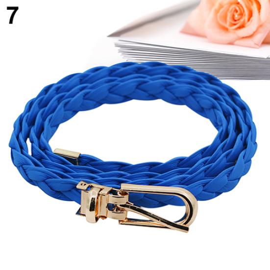 Women Braided PU Leather Narrow Thin Buckle Strap Waist Belt All-Match Waistband
