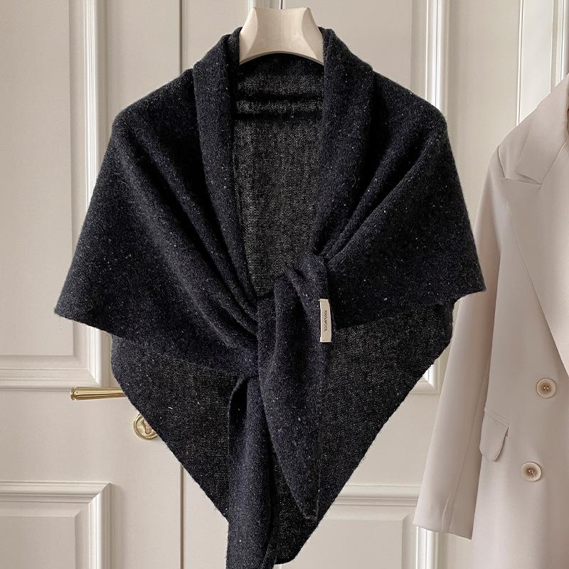 Fashion Women Pure Wool Knitted Solid Color Soft Triangle Scarf Winter Warm Lady Shawl Blanket Bandana Versatile Scarves
