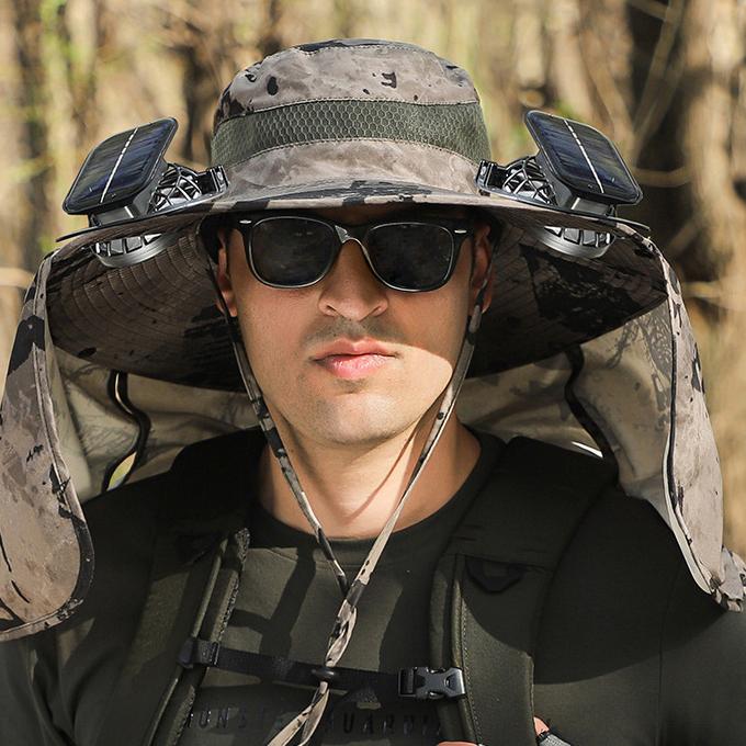 Men's Summer Outdoor Fan Hat, Rechargeable High-Wind Sun Hat Wide Brim UV Protection Hiking Bucket Hat