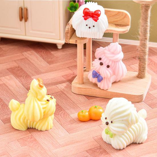 Cute Resin Dog Figurine Miniature Cartoon Cream Puppy Statue for Cake Topper Moss Landscape Fairy Garden DIY Project Home Office Desk Decor
