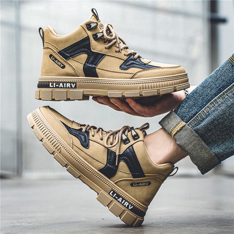 Ins Trend Men's Autumn Winter Boots Hightop Skateboard Shoes Students Boys Platform Walking Casual Boots
