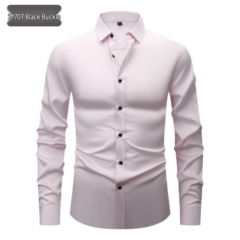 Men's White Four-Way Stretch Wrinkle-Resistant Long Sleeve Shirt - Formal and Casual Plus Size