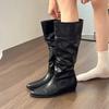 Women's Slouchy Knee High Boots Riding Combat Boots Chunky Block Heel Fall Winter Non-Slip Wide Calf Pull on Low Heels Walking Booties Shoes for Women
