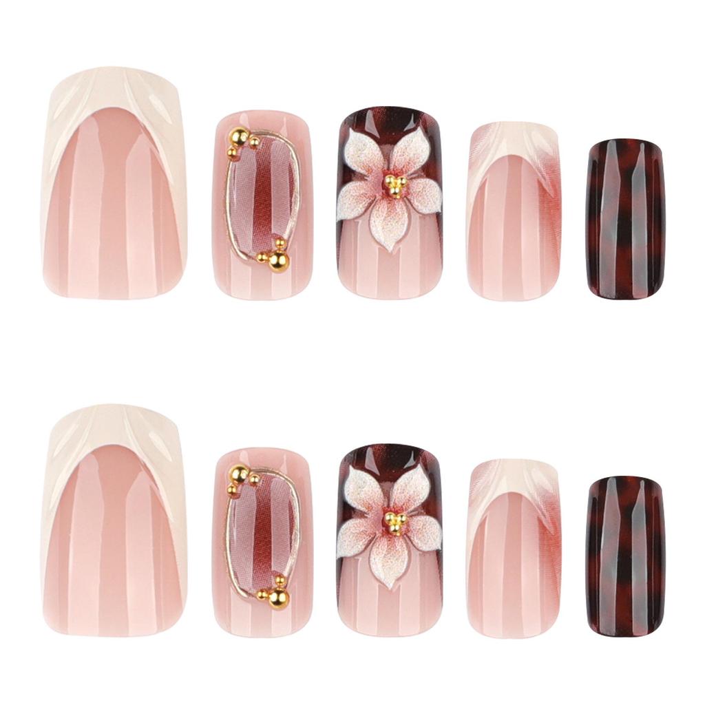 3D Stereo Flower Nail Art Tips - Medium-Short Square False Nails