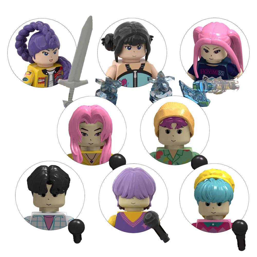 8PCS/3PCS KPOP Demon Hunters Cartoon Dolls Building Blocks Kawaii Action Figure Assembly Toy Children's Educational Toys Gifts