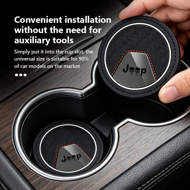 For Jeep 2Pcs Car Coaster Water Cup Bottle Holder Anti-slip Pad Mat Silica Gel Grand Cherokee Wrangler JK Renegade Gladiator AKN1