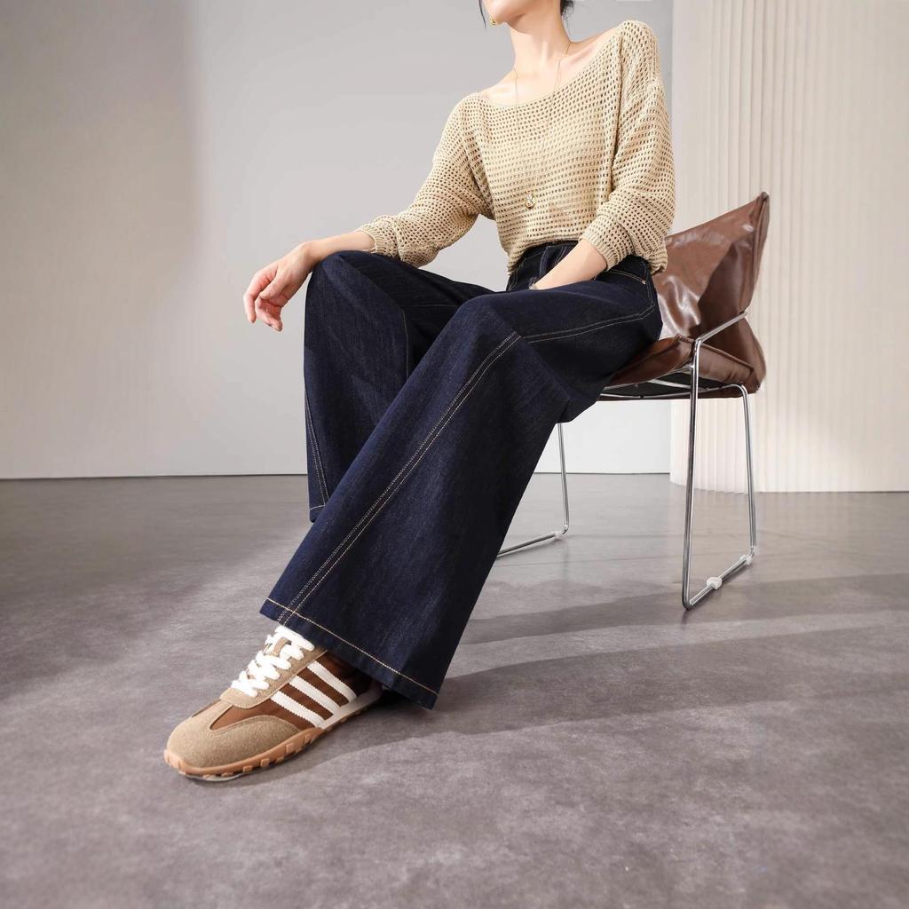 Women's Retro Dark Blue Straight-Leg Jeans - Slimming, Floor-Length, Versatile Winter Casual Pants