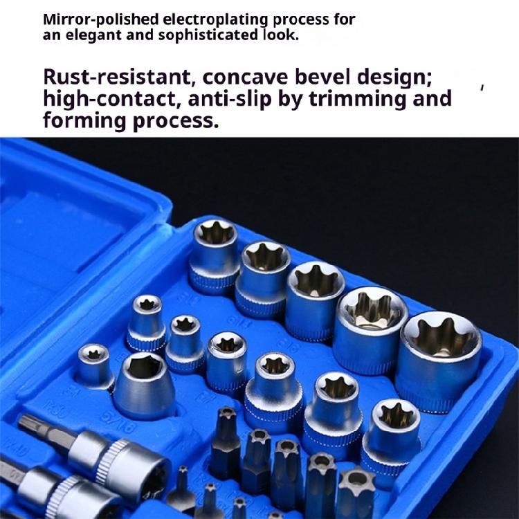 34Pcs 3/8Inch Drive Socket Set Screwdriver Bit Torxes Star Bit Socket Professional Car Repair Tool with Box