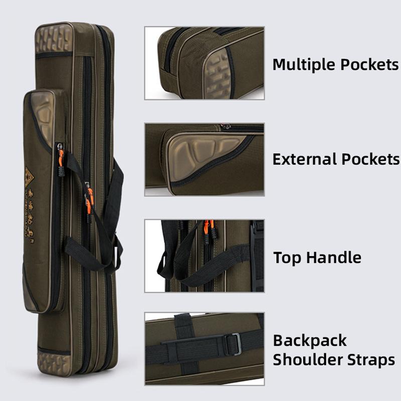 Angelruten-Tasche, Multifunktional, Großes Fassungsvermögen, Wasserdichte Angeltasche, Verstärkte Meeresruten-Tasche, Angelgeräte-Tasche ohne Rollenfach, Köder, Flussangel-Tasche