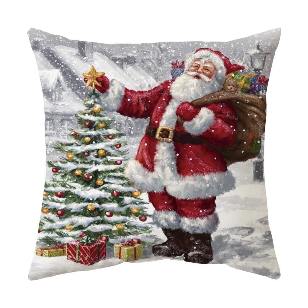 Pillow Cover Holiday Gift Red Santa Claus Home Living Room Sofa Cushion Cover