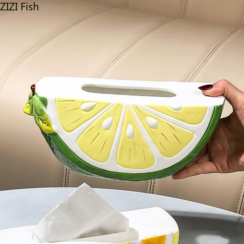 Creative Cute Lemon Shape Ceramic Tissue Box Coffee Table Desk Decoration Lemon Tissue Box Bedside Table Paper Towel Case