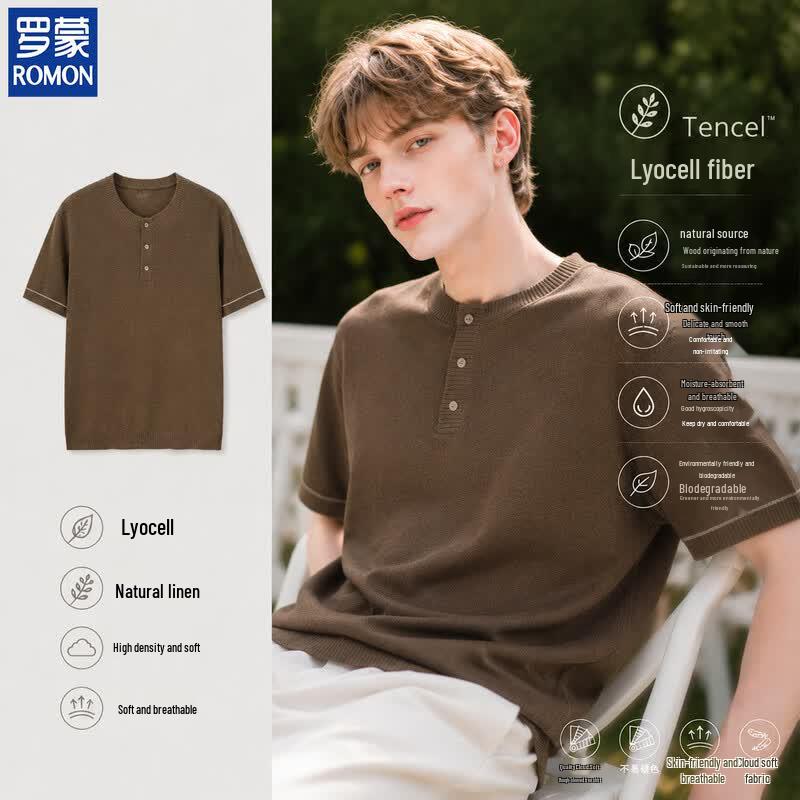 ROMON Men s Tencel Linen Blend Short Sleeve T-Shirt XL