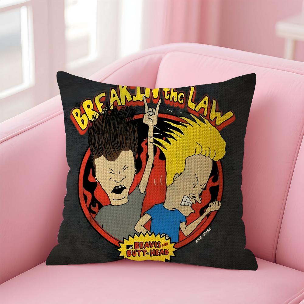 B-Beavis And Butt-Head Kissenbezug Natürlicher Leinen-Kissenbezug Doppelseitiger Druck Dekorative Sofakissenhülle Heimdekoration Geschenk