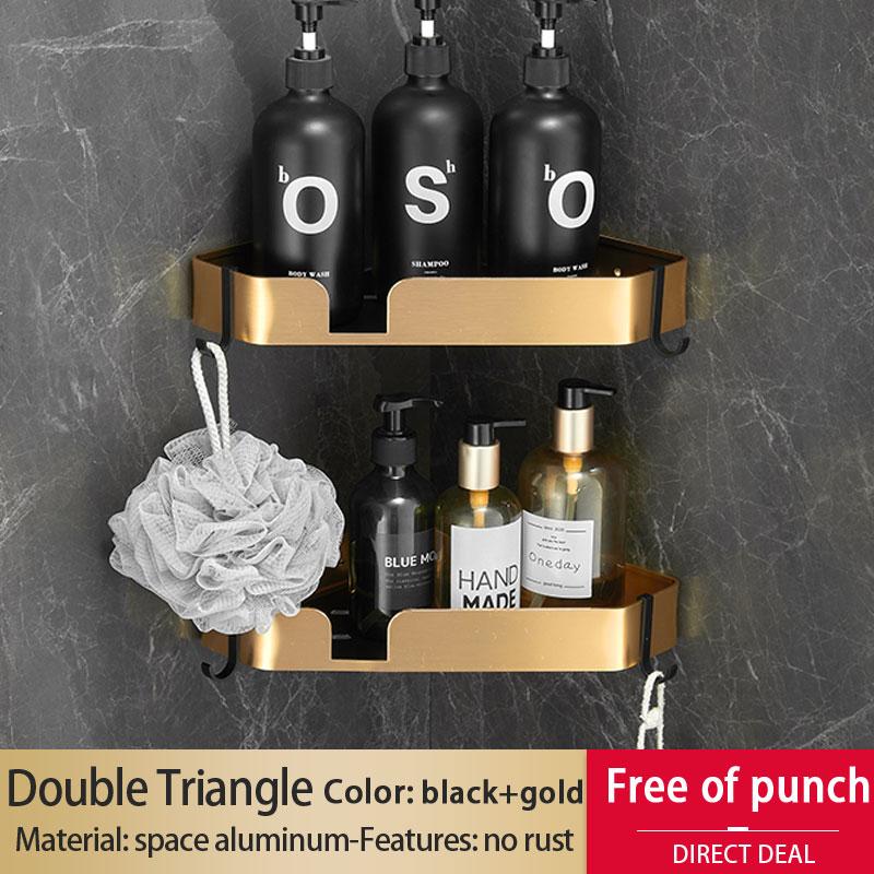 Golden Bathroom Shelf Space Aluminum Thickened Toilet Storage Rack   Bathroom Corner Rack Shower Rack Black Gold Triangle Basket