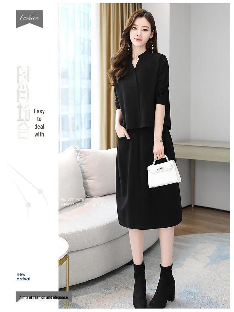 Women's Spring 2025 Fashion Slimming Two-Piece Dress Set - Stylish and Age-Reducing for Mature Women