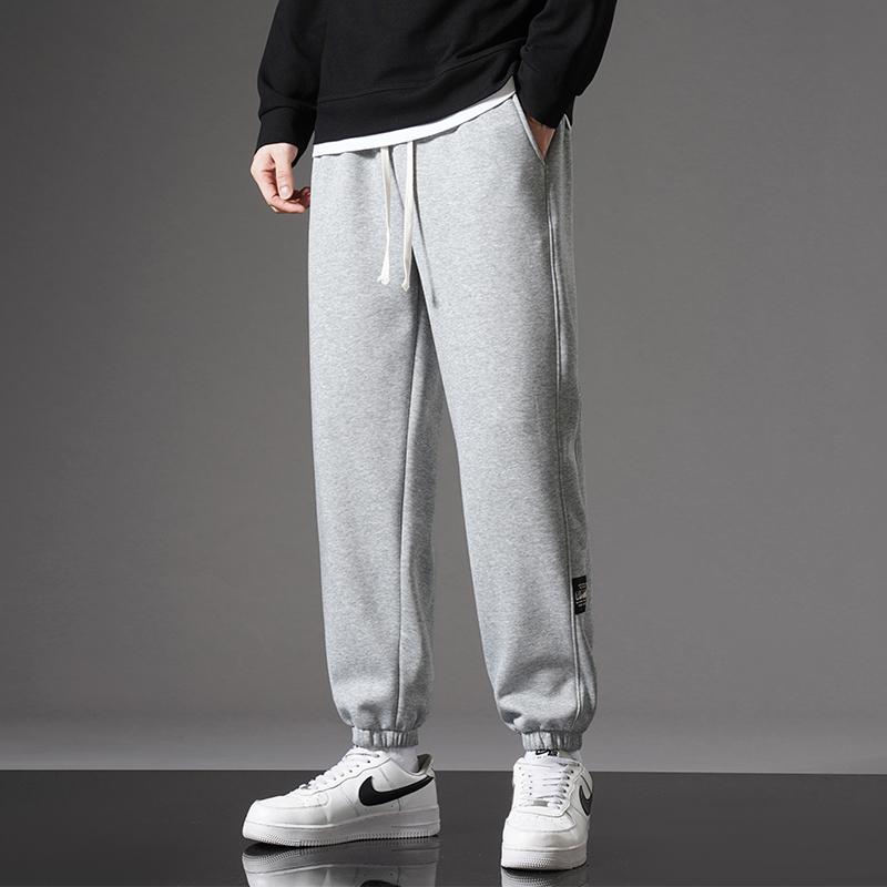 Men's Versatile Solid Color Casual Pants for Autumn and Winter Breathable Plus Velvet Thickened Sports Fashion Nine-point Outdoor Loose Trousers