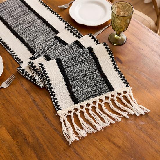 Bohemian Table Runner Striped Table Runner with Tassels Rustic Fringed Table Runner for Home Farmhouse Dining Table Decor