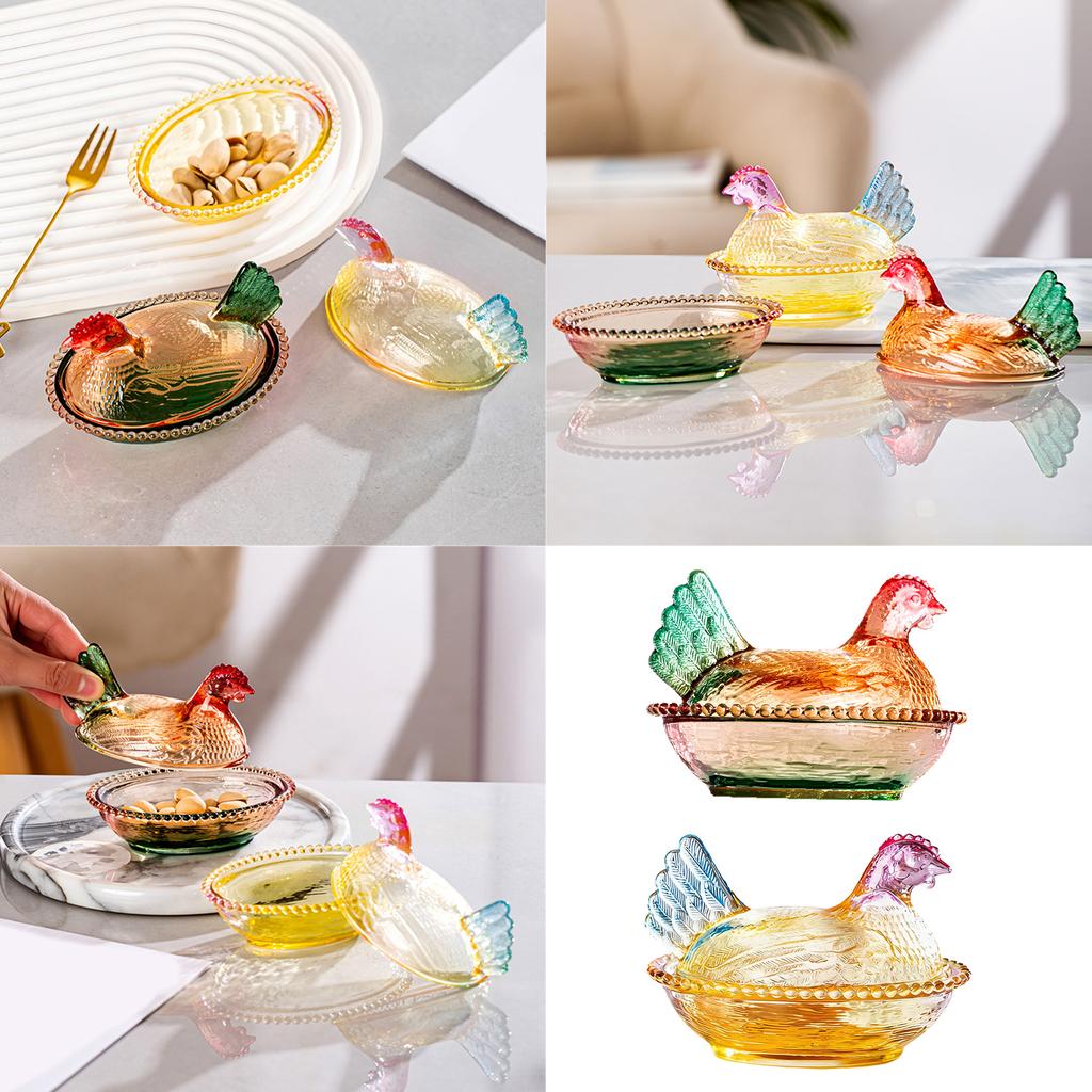 Glass Crystal Hen-Shape Candy Dishes Creative Chicken Fruit Bowl with Lid Table Decoration Dessert Plate Home Decors