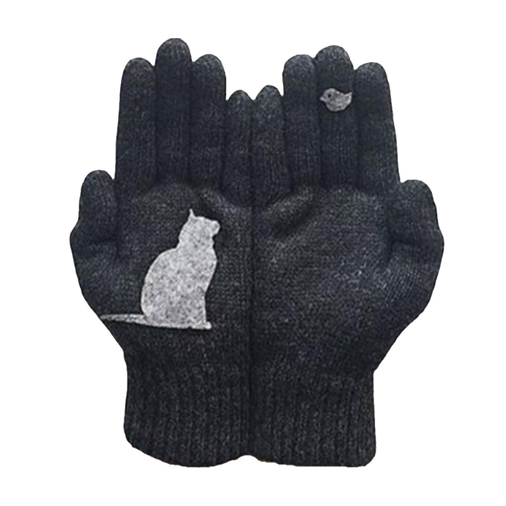 Winter Autumn Warm Gloves Bird Cat Women Men Thermal Cold Protection Hand Warmer Soft Windproof Mittens Outdoor Cycling