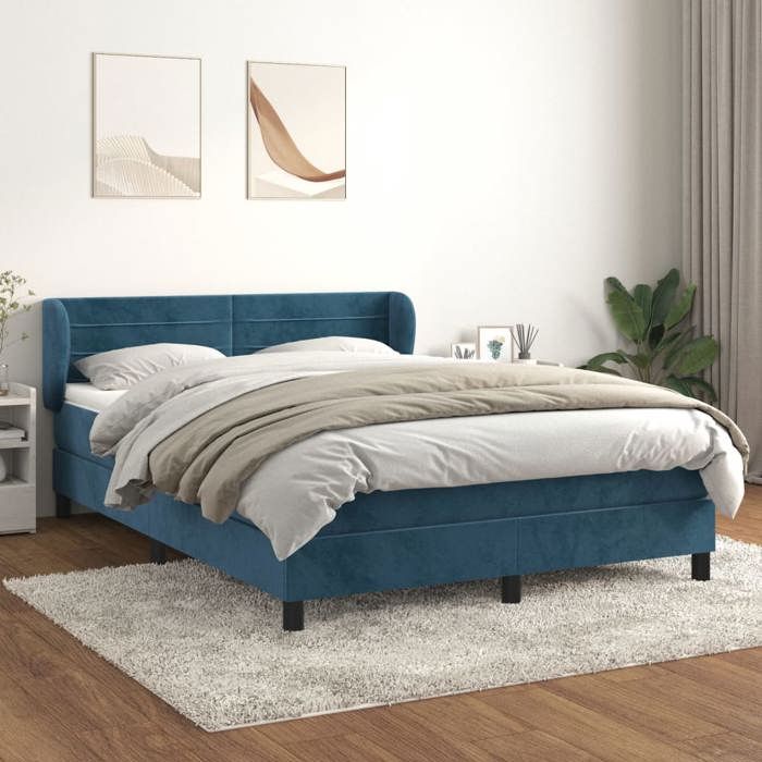 3127557 vidaXL Lit à sommier tapissier et matelas Bleu foncé 140x200cm Velours