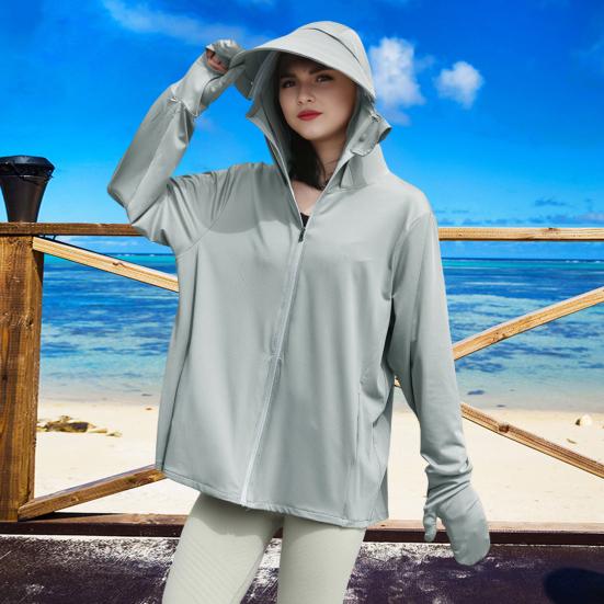 Women's UPF 50+ Sun Protection Hoodie Jacket Full Zip-Up Long Sleeve Sun Shirt with Gloves for Hiking Cycling Climbing Outdoor