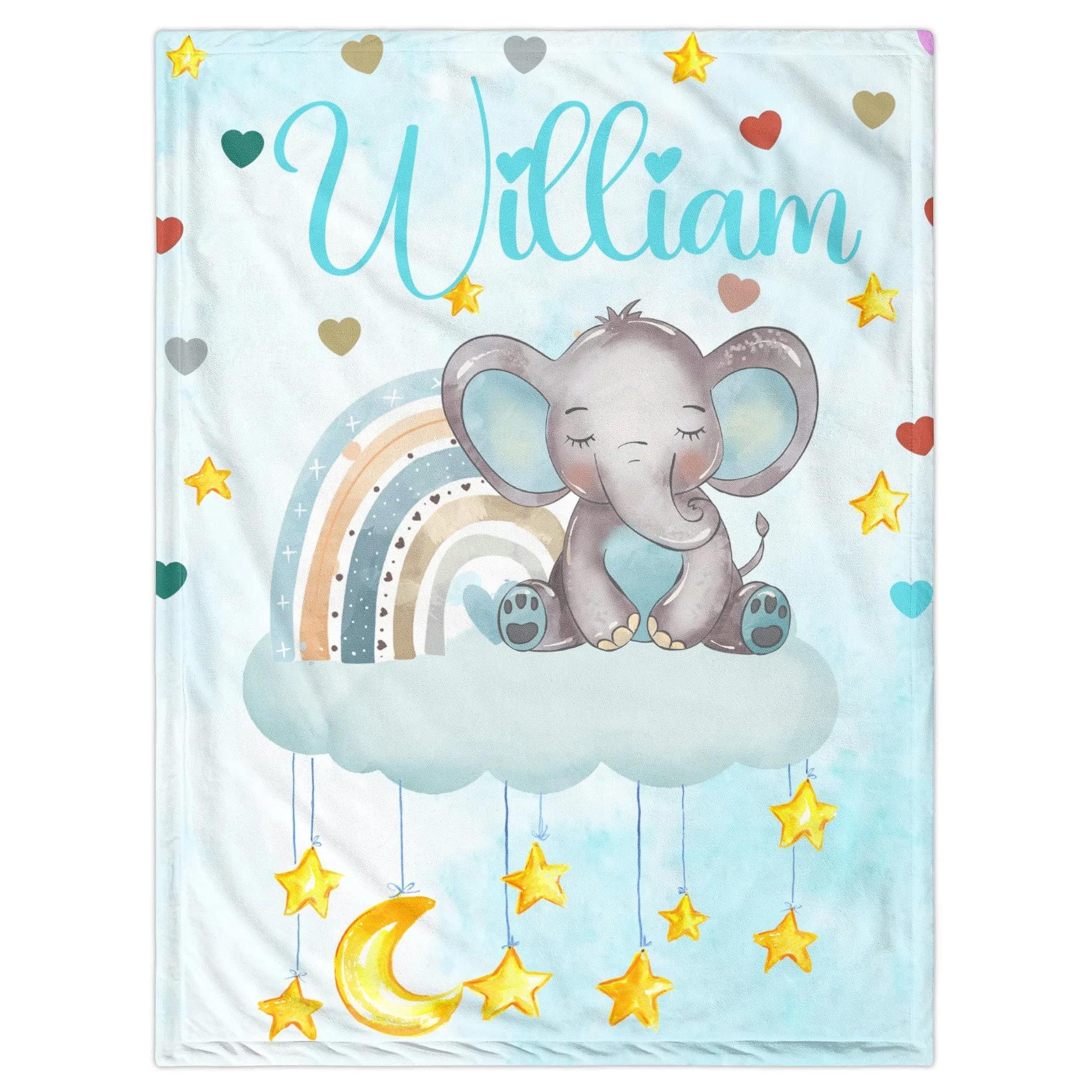 VIKAMA Cartoon Elephant Flannel Blanket Soft and Warm for Adults and Children Moon and Cloud Design Size: 75*100cm, Weight: 230 GSM