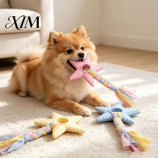 Bite Resistant Dog Toy Star Shaped Chew Toy, Pet Boredom with Braided Cloth Strip, Aggressive Chewer Teeth Cleaning Teething