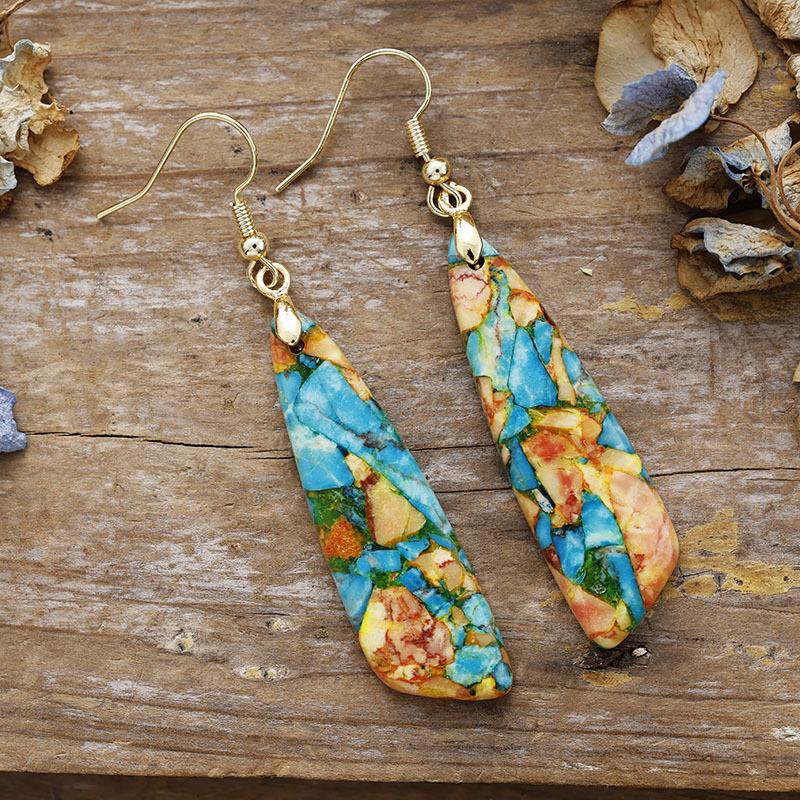 Holiday style natural stone geometric knife-shaped pendant earrings European and American popular earrings jewelry